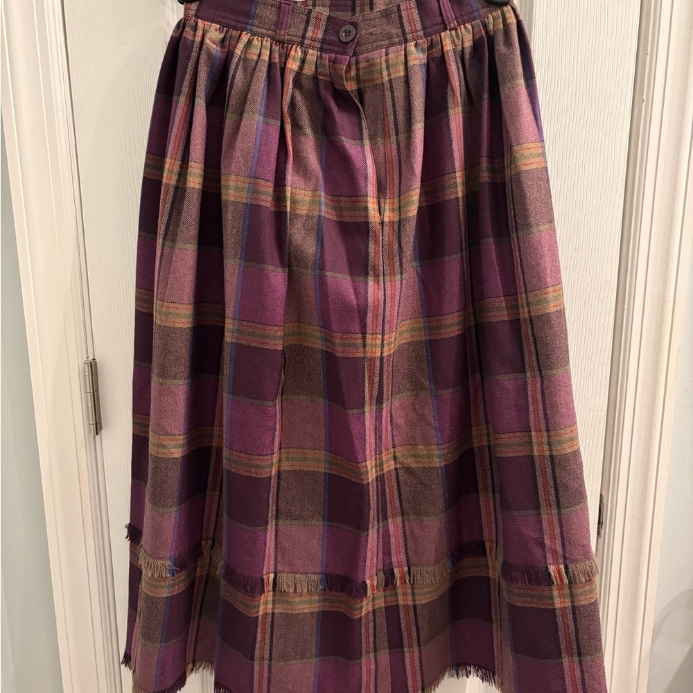 Vintage Escada Wool Plaid A-Line Midi Skirt